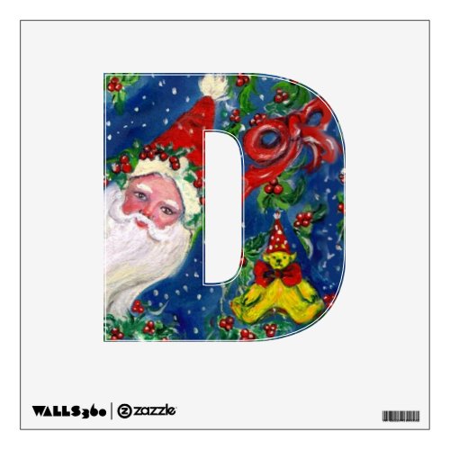 CHRISTMAS D LETTER  SANTA CLAUS WITH RED RIBBON WALL DECAL
