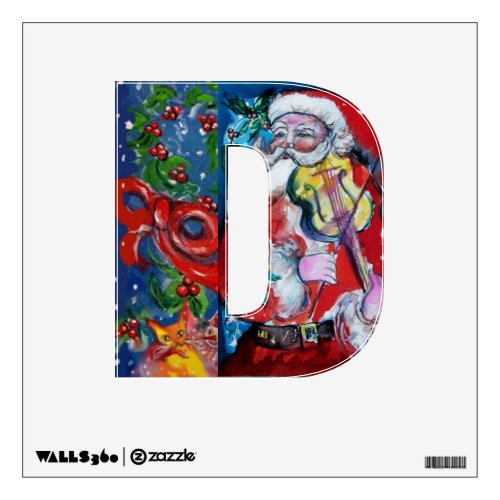 CHRISTMAS D LETTER SANTA  CLAUS WITH VIOLIN WALL STICKER