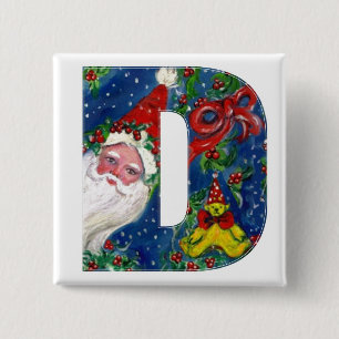 CHRISTMAS D LETTER / SANTA RED RIBBON MONOGRAM BUTTON