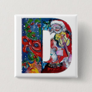 CHRISTMAS D LETTER / SANTA WITH VIOLIN MONOGRAM BUTTON