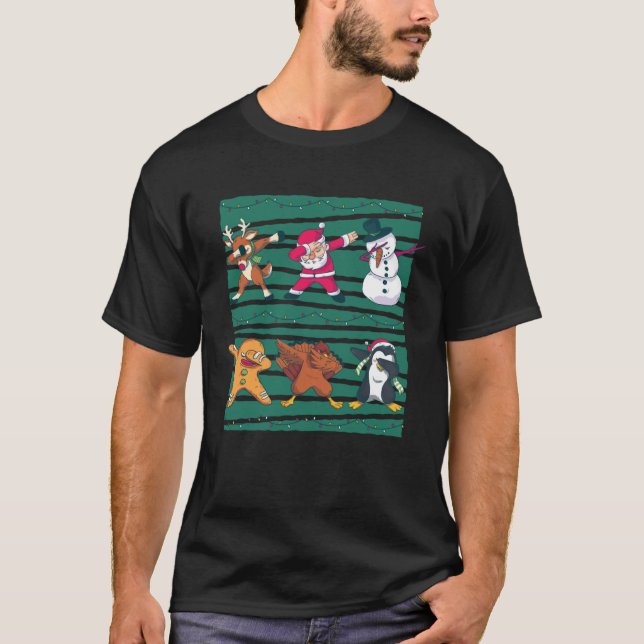 Christmas Dab Dabbing Santa Penguin Snowman Costum T-Shirt (Front)