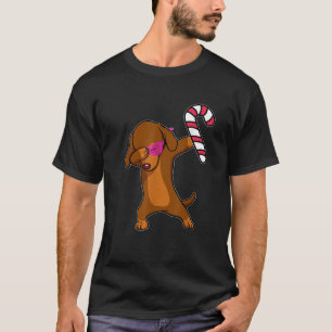 Christmas Dabbing Dachshund Puppy Dog Candy Cane D T-Shirt