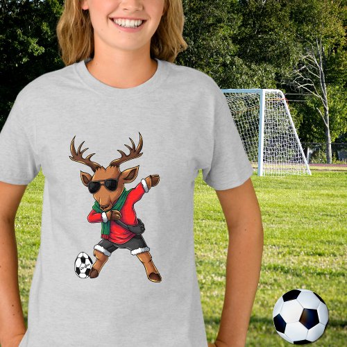 Christmas Dabbing Deer Soccer Ball  Childs Name T_Shirt