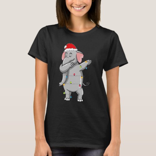 Christmas Dabbing Elephants Lights Santa Hat For K T_Shirt