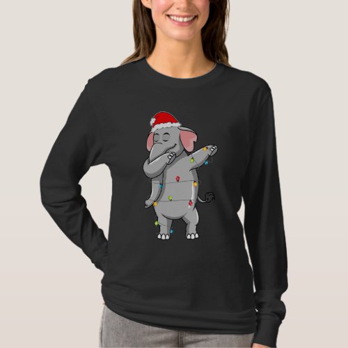 Christmas Dabbing Elephants Lights Santa Hat For K T_Shirt