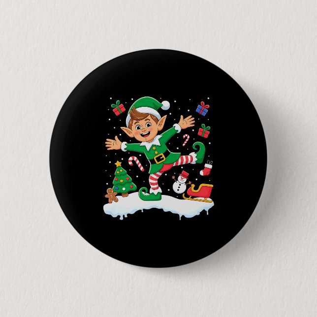 Christmas Dabbing Elf Tree Lights Boys Kids Dab Xm Button (Front)