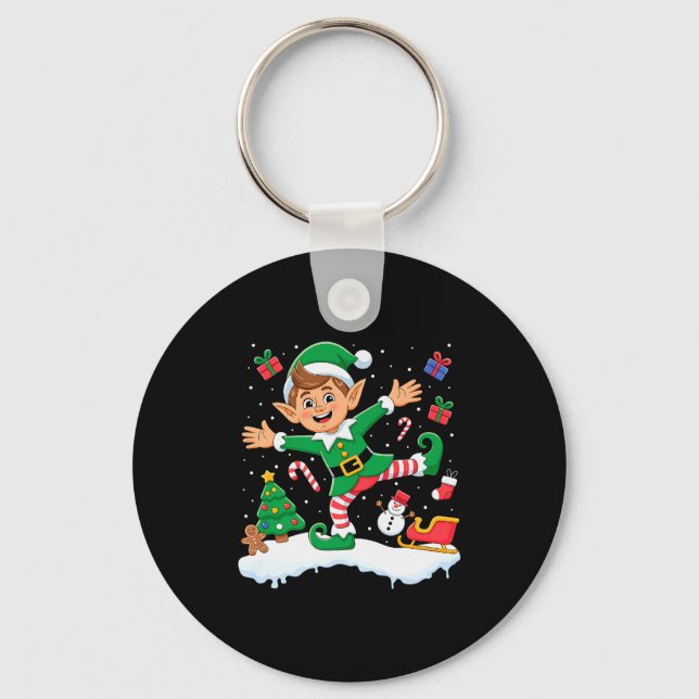 Christmas Dabbing Elf Tree Lights Boys Kids Dab Xm Keychain (Front)