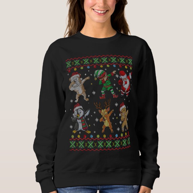 Christmas Dabbing English Bulldog Dog And Santa Ug Sweatshirt (Front)