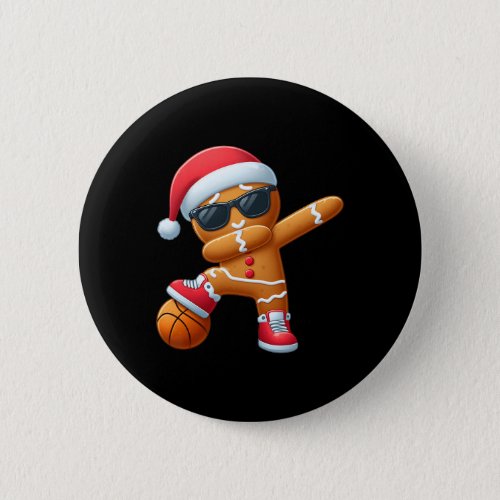 Christmas Dabbing Gingerbread Santa Hat Basketball Button