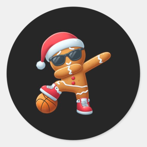 Christmas Dabbing Gingerbread Santa Hat Basketball Classic Round Sticker