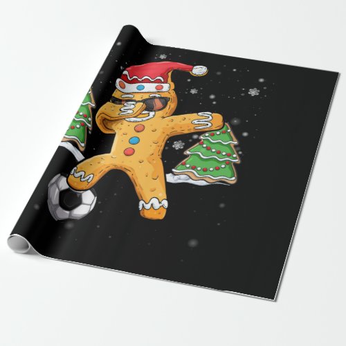 Christmas Dabbing Gingerbread Soccer Sport Santa Wrapping Paper