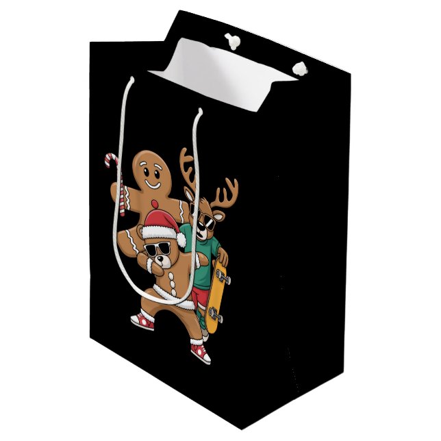 Christmas Dabbing Santa Bear Skate Reindeer Xmas  Medium Gift Bag (Front Angled)
