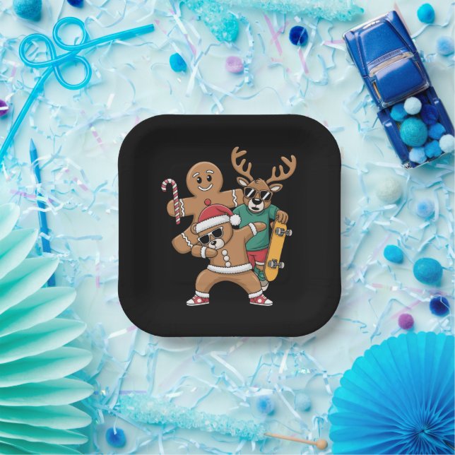 Christmas Dabbing Santa Bear Skate Reindeer Xmas  Paper Plates (Party)