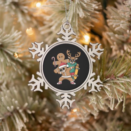 Christmas Dabbing Santa Bear Skate Reindeer Xmas  Snowflake Pewter Christmas Ornament