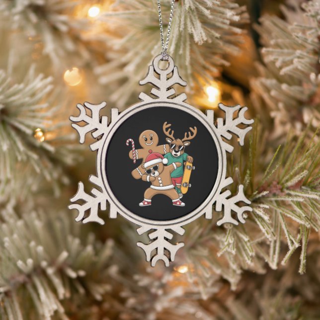 Christmas Dabbing Santa Bear Skate Reindeer Xmas  Snowflake Pewter Christmas Ornament (Tree)