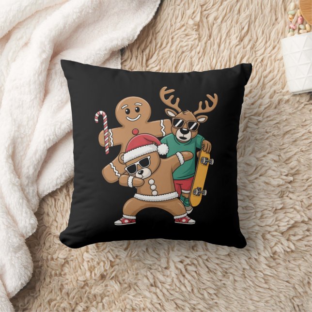 Christmas Dabbing Santa Bear Skate Reindeer Xmas  Throw Pillow (Blanket)