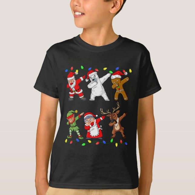Christmas Dabbing Santa Elf And Friends Boys Kids  T-Shirt (Front)