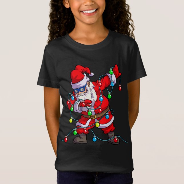 Christmas Dabbing Santa Tree Lights T-Shirt (Front)