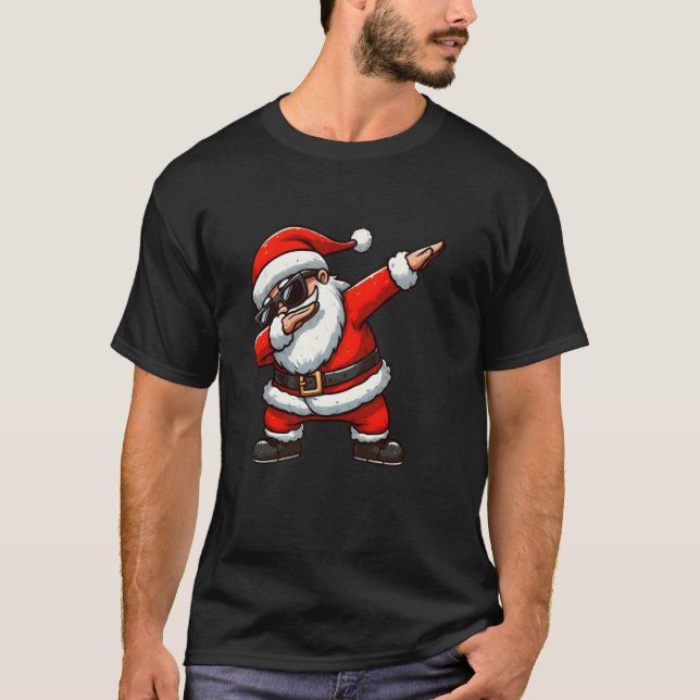 Christmas Dabbing Santa Xmas Lights Girls Boys Chr T-Shirt (Front)