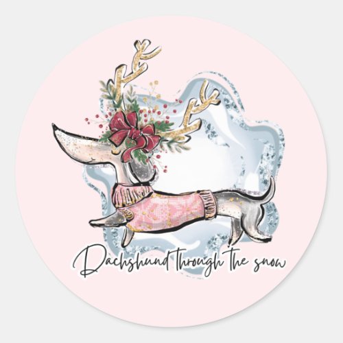 Christmas Dachschund Through The Snow Festive Dog Classic Round Sticker