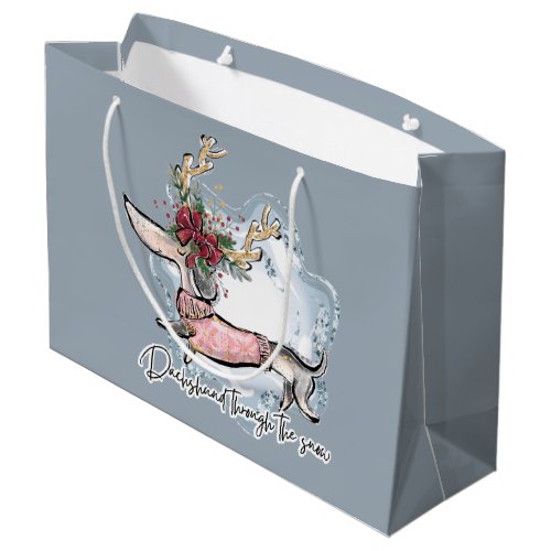 Christmas Dachschund Through The Snow Festive Dog Large Gift Bag