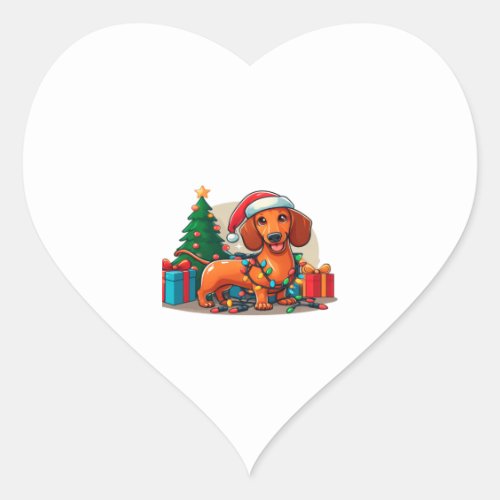 Christmas Dachshund  2 Heart Sticker