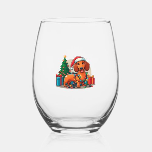 Christmas Dachshund  2 Stemless Wine Glass