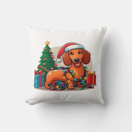 Christmas Dachshund  2 Throw Pillow