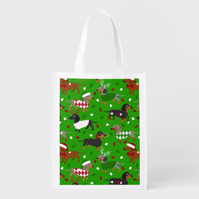 Christmas Dachshund All Coats Grocery Bag (Front)