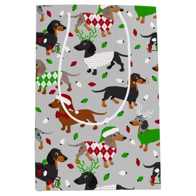 Christmas Dachshund All Coats Medium Gift Bag (Front)