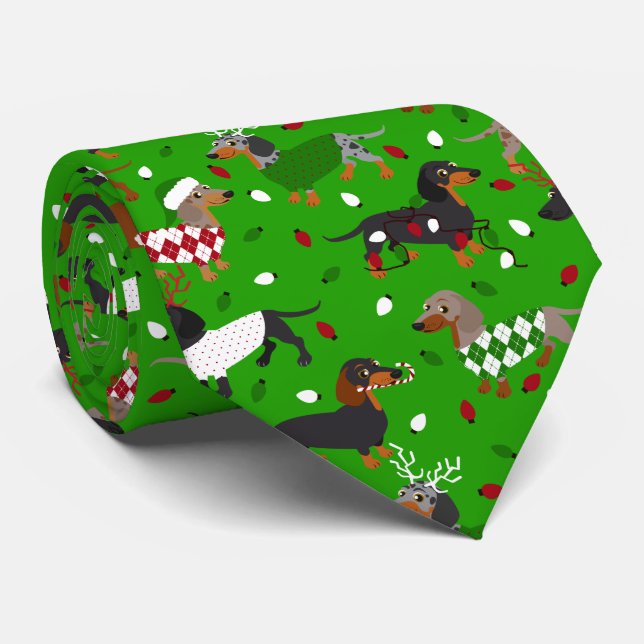 Christmas Dachshund All Coats Neck Tie (Rolled)