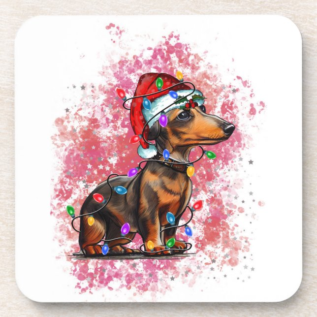 Christmas dachshund beverage coaster (Front)