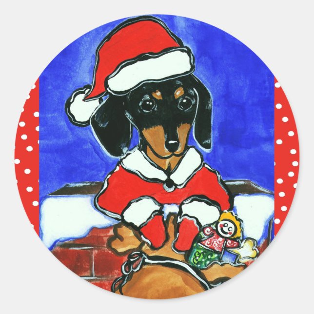 Christmas Dachshund Classic Round Sticker (Front)