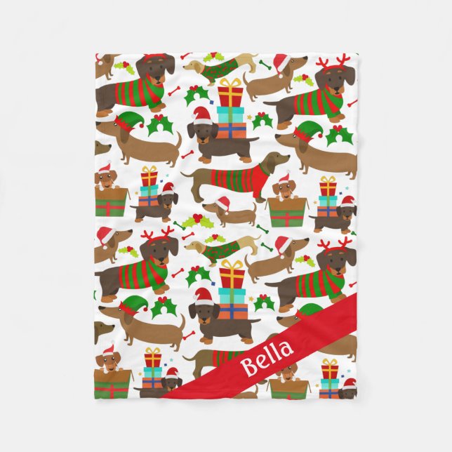 Christmas Dachshund Cute Dog Pet Fleece Blanket (Front)