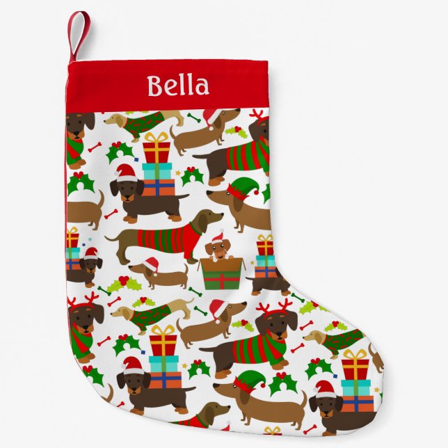 Christmas Dachshund Cute Dog Pet Small Christmas Stocking (Front)