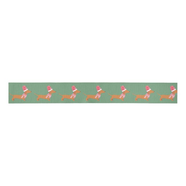 Christmas Dachshund Dog Green Grosgrain Ribbon (Front)