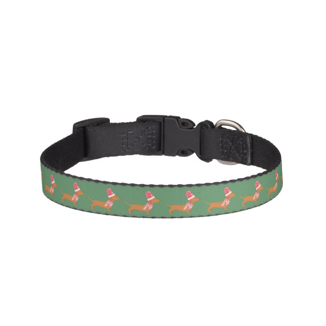 Christmas Dachshund Dog Green Pet Collar (Front)
