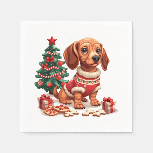 Christmas Dachshund Dog Holiday Cookies Napkins (Front)