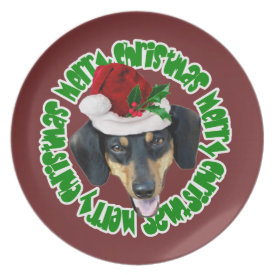 Christmas Dachshund dog melamine plate