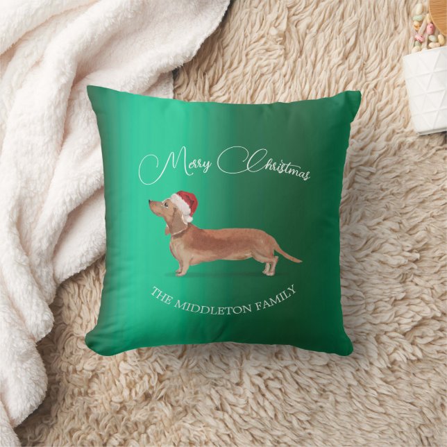Christmas Dachshund Dog Merry  Throw Pillow (Blanket)