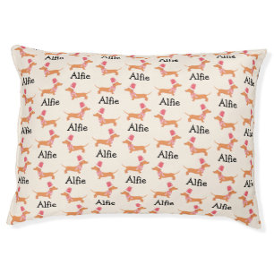 Christmas Dachshund Dog Personalized Name cream Pet Bed