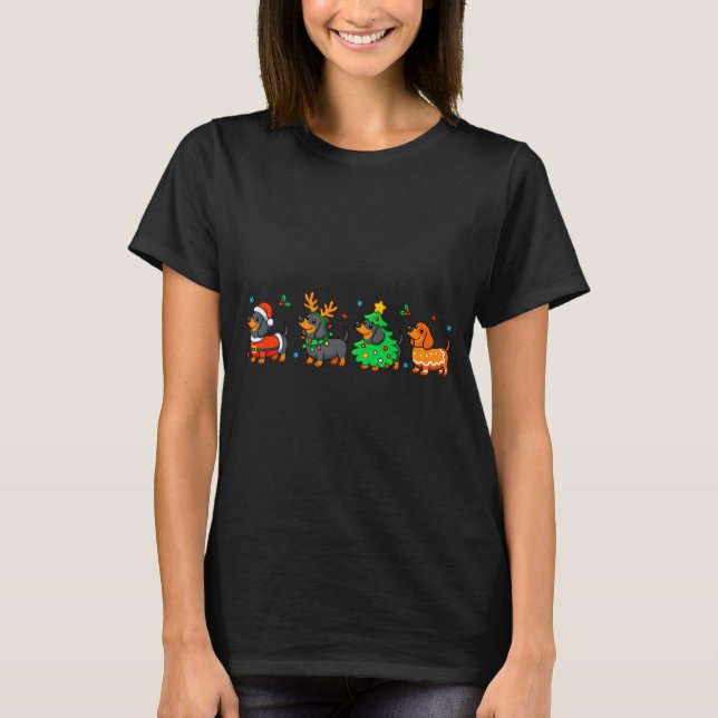 Christmas Dachshund Dog Weenie Merry Woofmas Dog M T-Shirt (Front)
