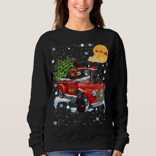 Christmas Dachshund Dog With Vintage Red Truck Fun Sweatshirt