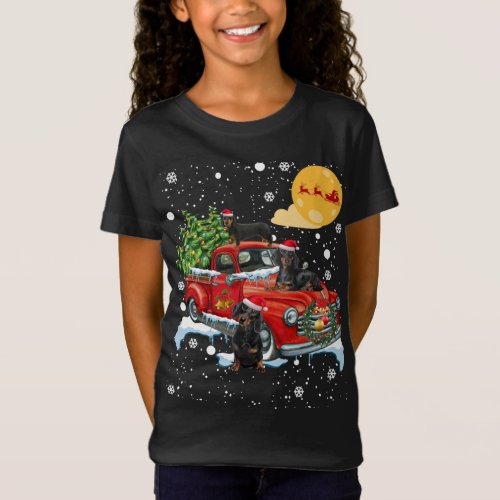 Christmas Dachshund Dog With Vintage Red Truck Fun T_Shirt