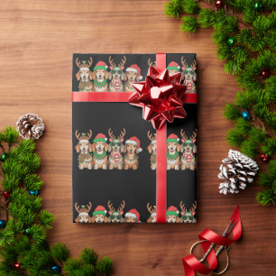 Christmas Dachshund Dog Xmas Lights Santa Hat Wrapping Paper