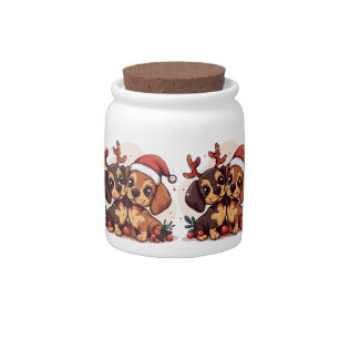 Christmas Dachshund Dogs Candy Jar