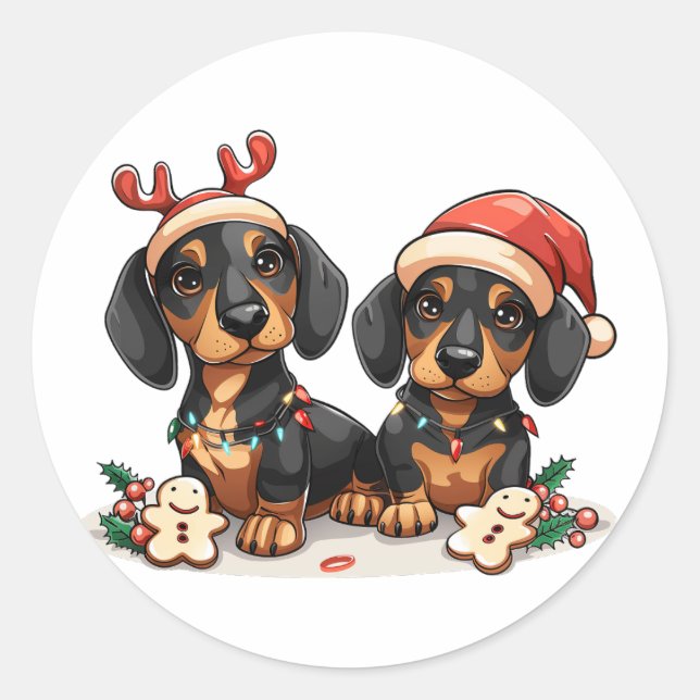 Christmas Dachshund Dogs Classic Round Sticker (Front)