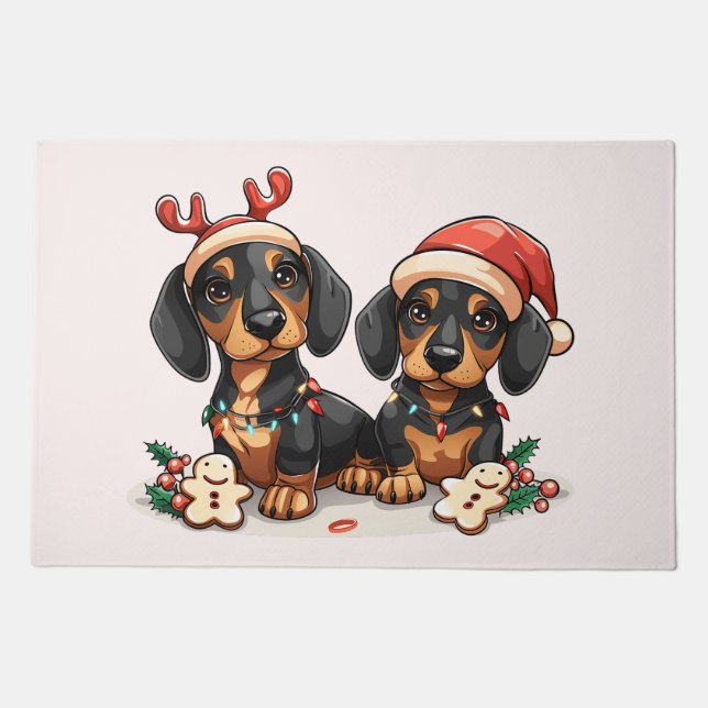Christmas Dachshund Dogs Doormat (Front)