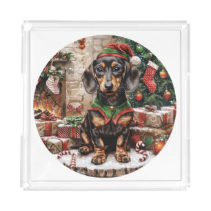 Christmas Dachshund Dogs Elf Acrylic Tray