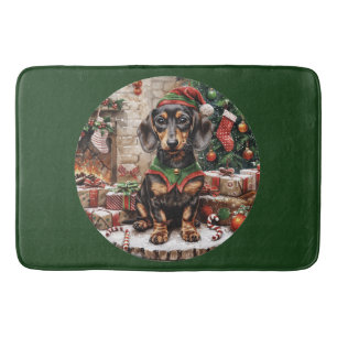Christmas Dachshund Dogs Elf Bath Mat